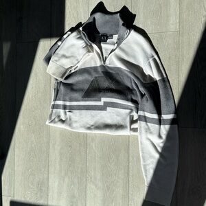 Armani Exchange Black and White Zip-Up Sweater